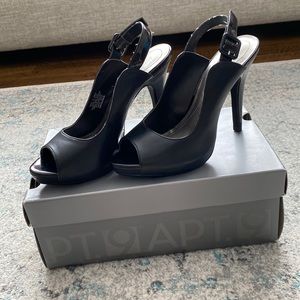 Black faux leather heels Size 8